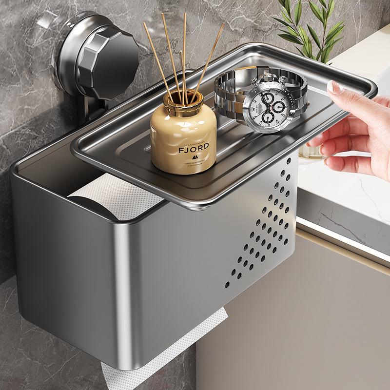 Punch-Free Wall-Mounted Waterproof Toilet Paper Holder with Storage Rack