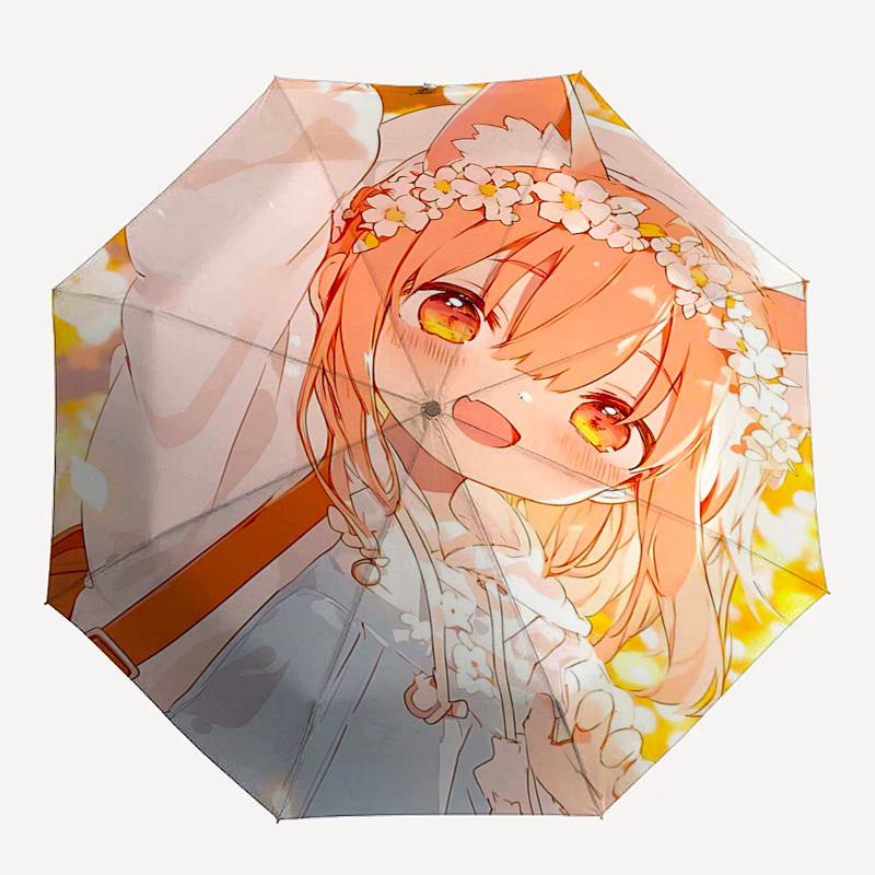 1pc Anime Character Cherry Blossom Floral Print Automatic Opening Folding Outdoor Umbrella with 8-Rib Iron Frame - Perfect for Fans, Travelers, D