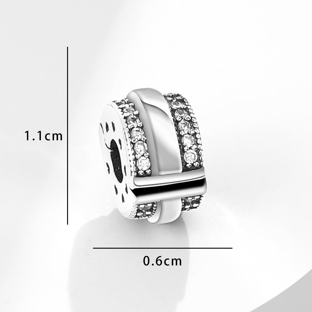 New 925 Silver Round Flower Pattern Sparkling Pink Heart-shaped Clip Charm Bead Fit for Original Bracelet DIY Women's Jewelry