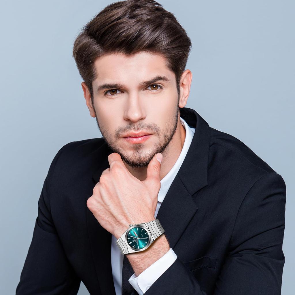 Watch with Luminous Day Stainless Steel Business Quartz Versatile and Stylish Perfect for or Boyfriend Gifts Men's Calendar, Function, Display,