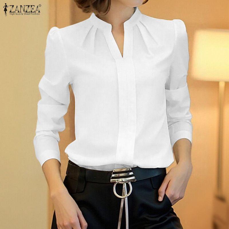 ZANZEA Women Casual V-Neck Loose Long Sleeve Blouse
