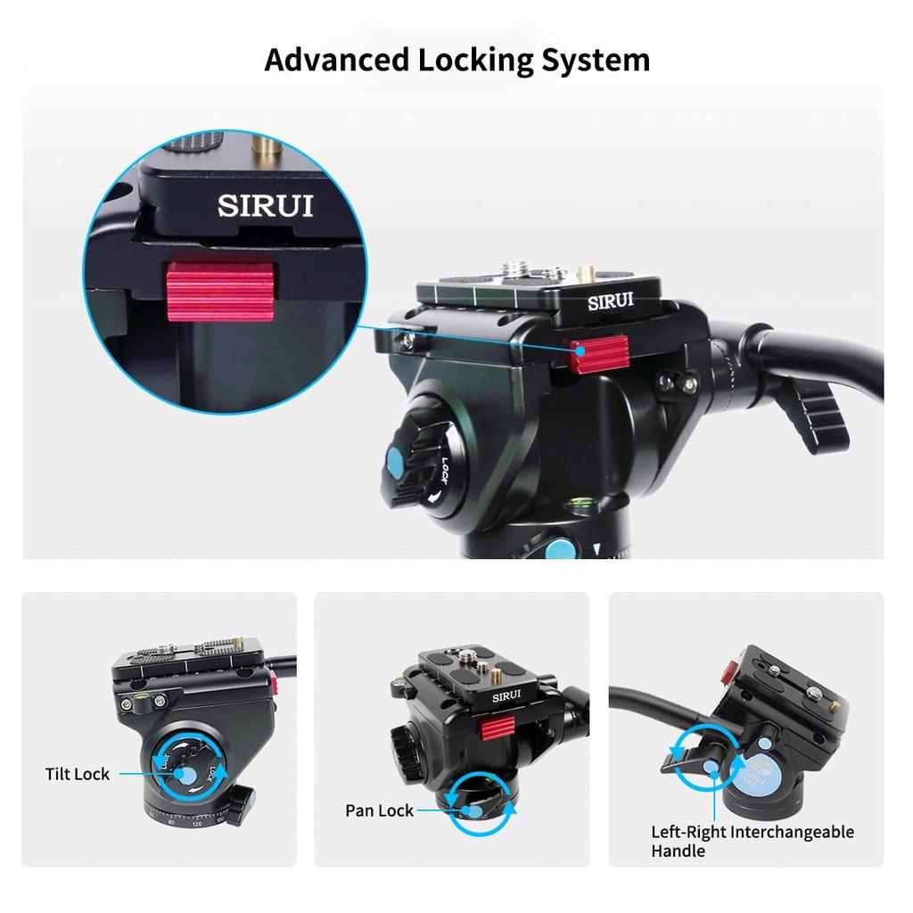 SIRUI Carbon Fiber Tripod with Fluid Video Triangular Center Waterproof Travel Travel Tripod for 4 Load lbs ST-125+VA-5 Head, Column, Tripod, Camera,