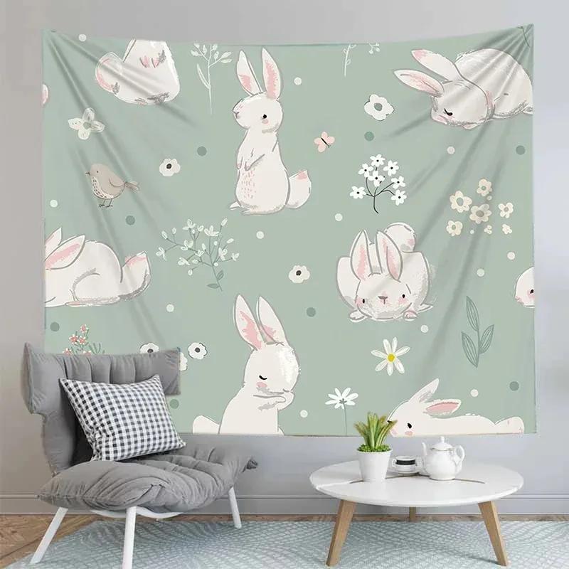 Cute Rabbit Pattern Tapestry Office Living Room Tapestry Home Wall Decoration Tapestry