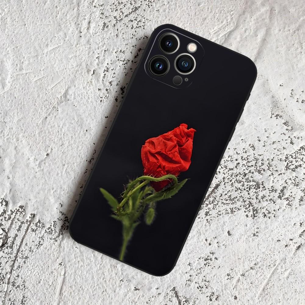 Poppy Flower Bloom Phone Case for Iphone 15 14 13 12 11 Pro Max Xr X Xs Mini 8 Plus SE 2022 Black Soft Silicone Cover