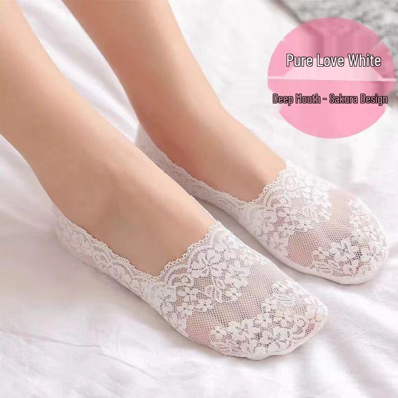 Women's Summer Lace Invisible Ankle Socks: Breathable, Antibacterial, Sweat-Absorbing, Odor-Resistant, Non-Slip.