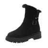 Fashion Aphixta Black Furry Modern Boots Buckle Design Ankle Boots Side Zipper Women Winter Boot 5cm Square Heel Botas Mujer Botines