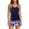 Women Two Piece Athletic Swimsuit Tank Top and Boyshorts Set with Printed Design Soft Fabric Quick Drying Swimwear for Outdoor Activities
