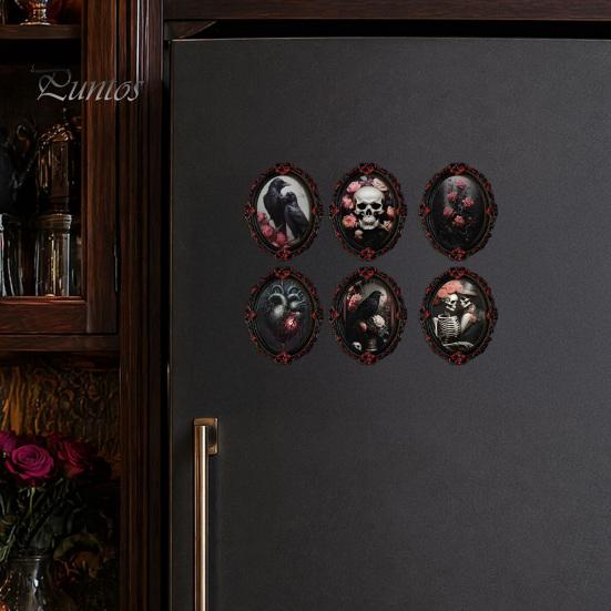 Vintage Oval Photo Frame Decor Halloween Gothic Refrigerator Magnet, Retro Fridge Magnets, Distressed Soft Magnetic Ghost Theme Stickers Dark