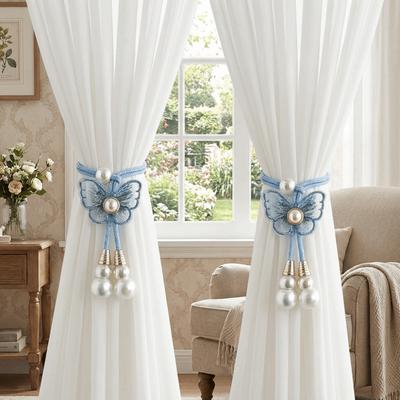 2PCS Artificial Pearl Pearl Curtain Buckle Curtain Holder Curtains Tie Rope  Living Room