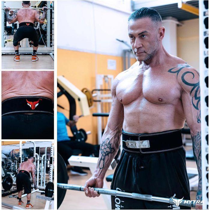 Ceinture de musculation en cuir véritable Mytra Fusion avec levier - Taille M