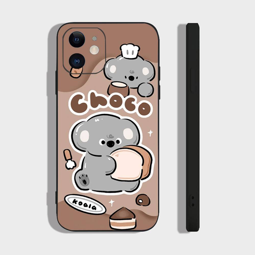 K-Koala Creative Cartoon Animation Phone Case For IPhone 17 Air 16 15 14 13 Pro Max 11 12 Black Silicone Cover