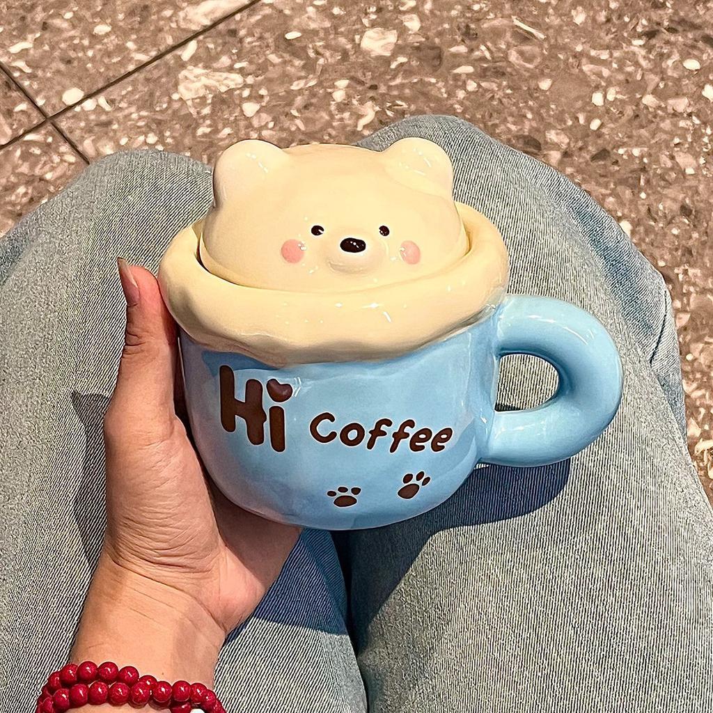 High-value Bear Mug with Lid Spoon, Cute Ceramic Water Cup for Girls' Birthday Gift, Cup Companion Gift