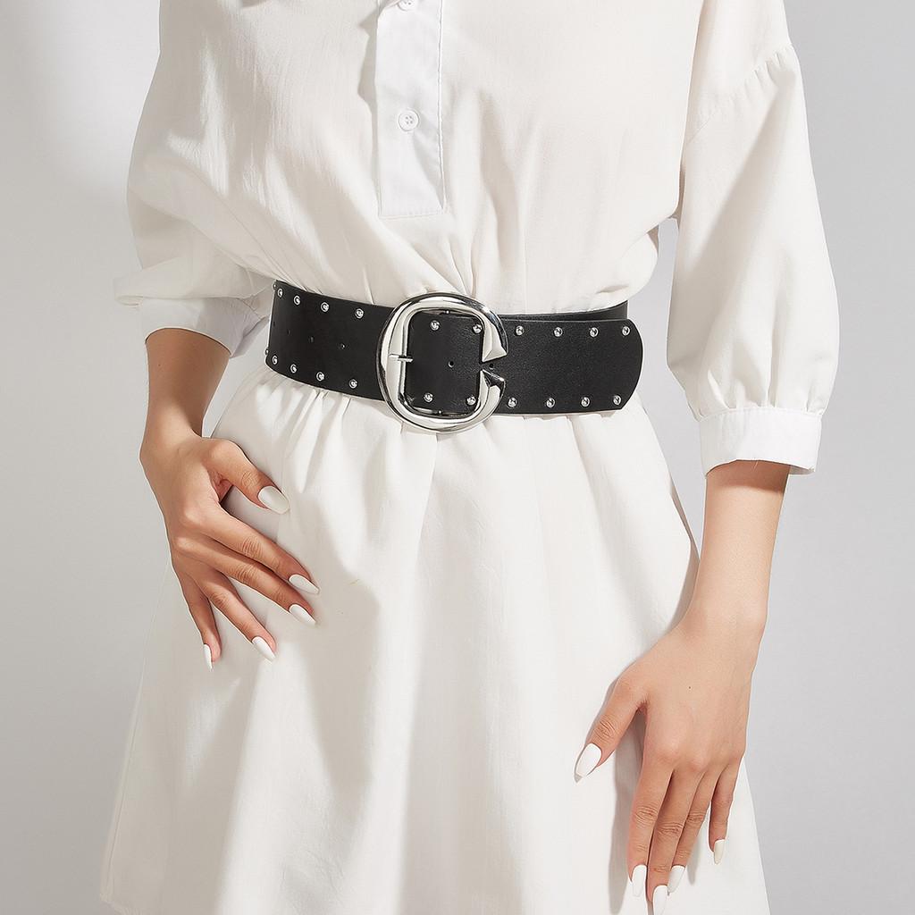 Retro Fashion Rivet Belt With Alloy Buckle Casual Outfits Everyday Accessory