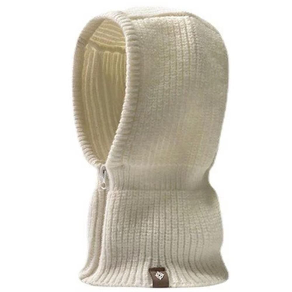 Thickened Wool Knit Hood Hat with Zipper Neck Warmer Pullover Snood Snow Beanie Cap  Winter Outdoor
