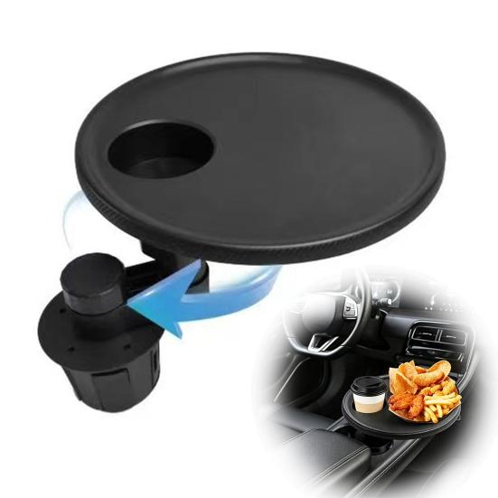 Car Table Tray with Cup Holder 360-degree Rotating Silicone Food Tray for Vehicle Portable Tea Tray for Back Seat