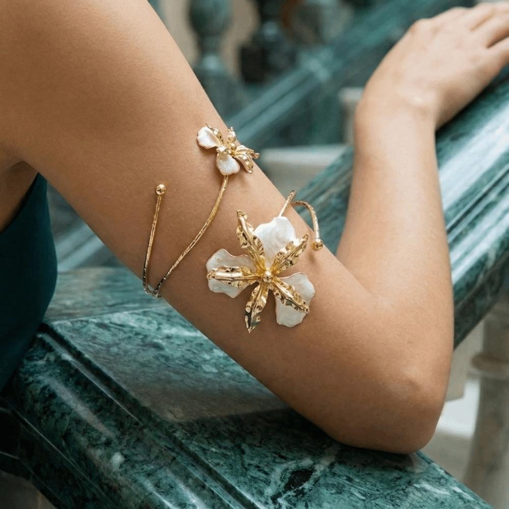 Floral Butterfly Orchid Bracelet Adjustable Flower Armband Fairy Open Arm Bangle  Gift