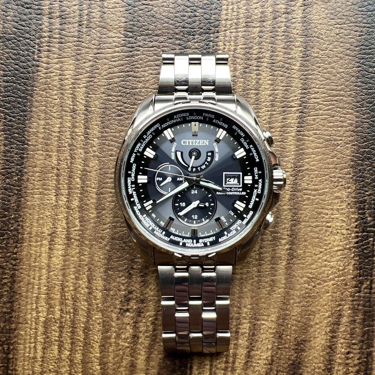 Б/У CITIZEN Citizen Eco Drive Радио-солнечные Рабочие Часы AT9031-52L Мужские Часы