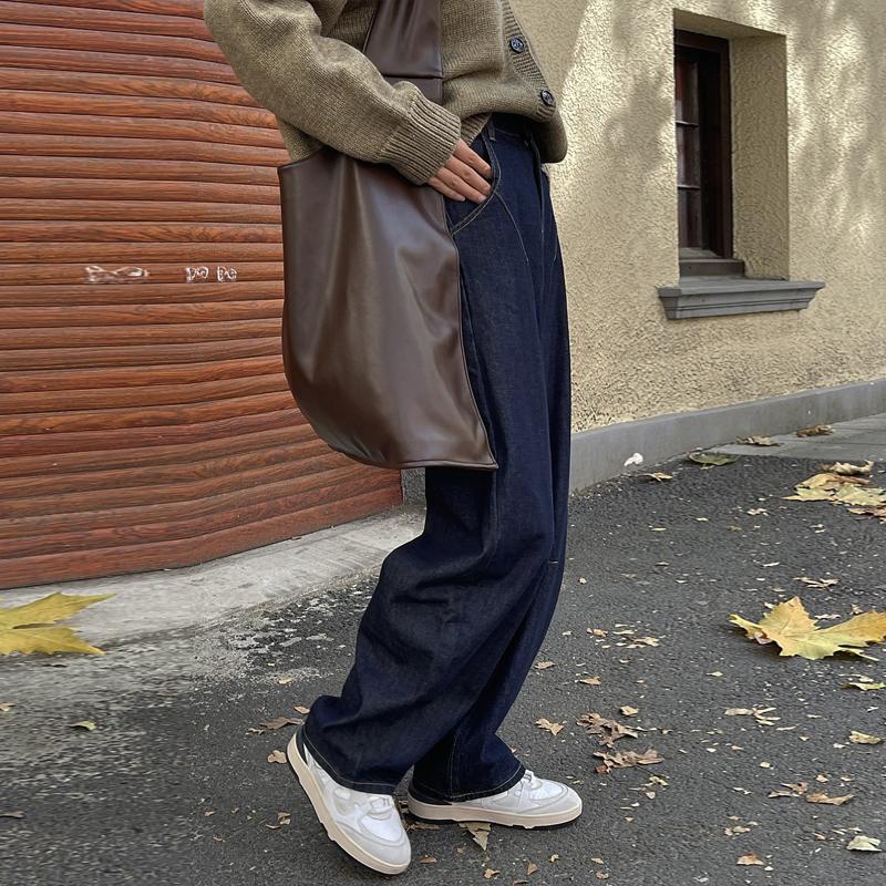 Johnature Winter Vintage japanische verdickte Denim Jeans lässig alle Mathematik voller Länge lose Taschen Frauen Hosen