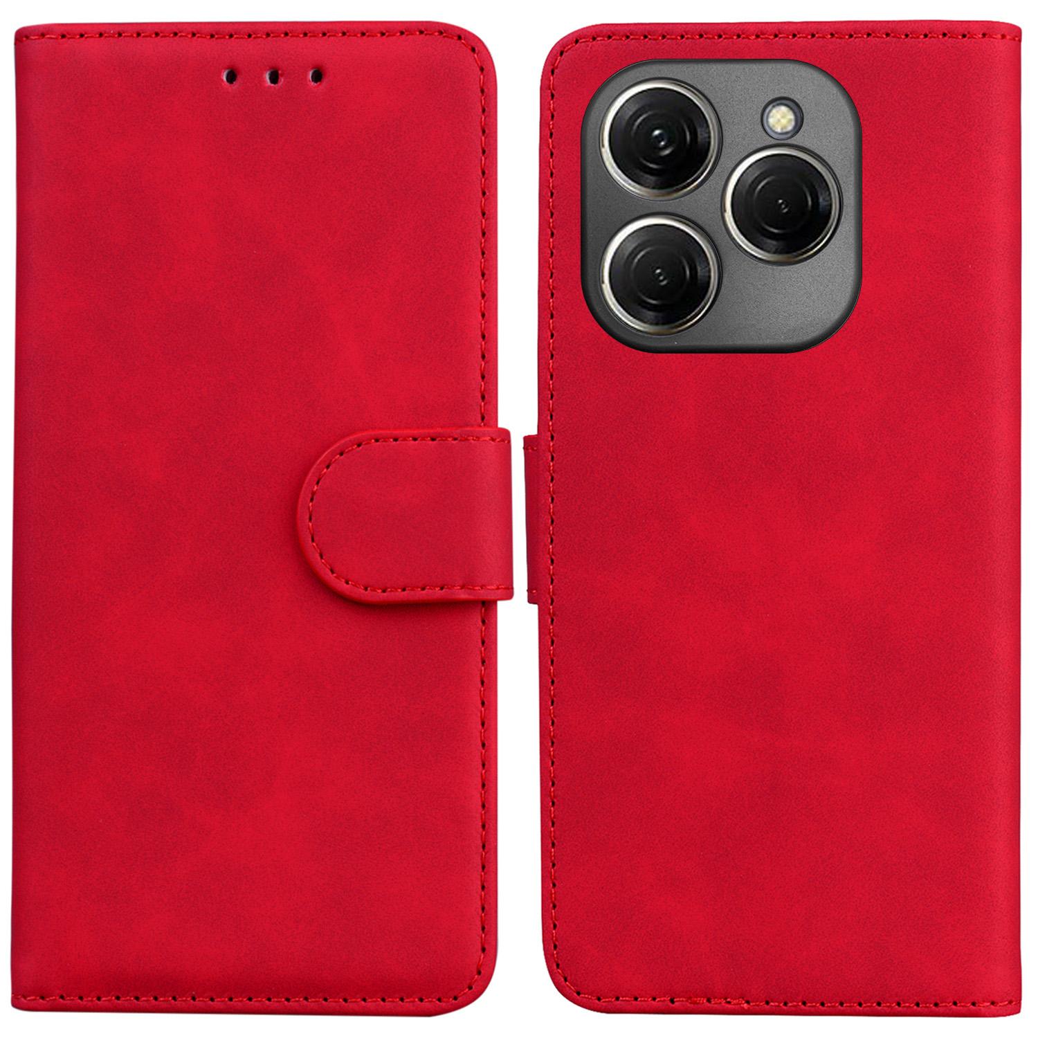 

For TECNO Spark 20 Pro Case Solid Color Leather Wallet Flip Phone Cover Red