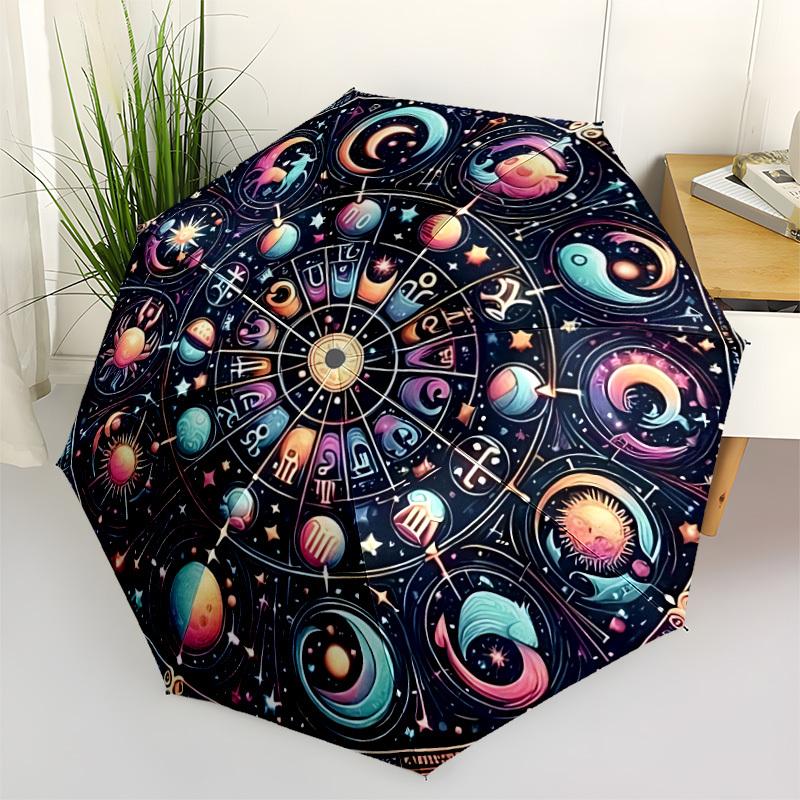 

1pc Astrology Wheel Automatic Umbrella - Stylish, Durable, with 8-Rib Manual Open Design, Elegant Black Handleyy250920209