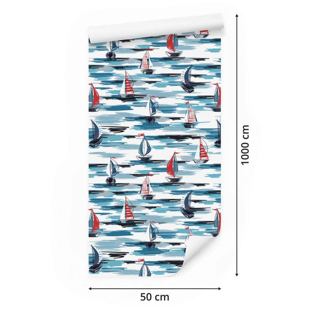 Painted sailboats at sea wallpaper for living room and bedroom 50x1000