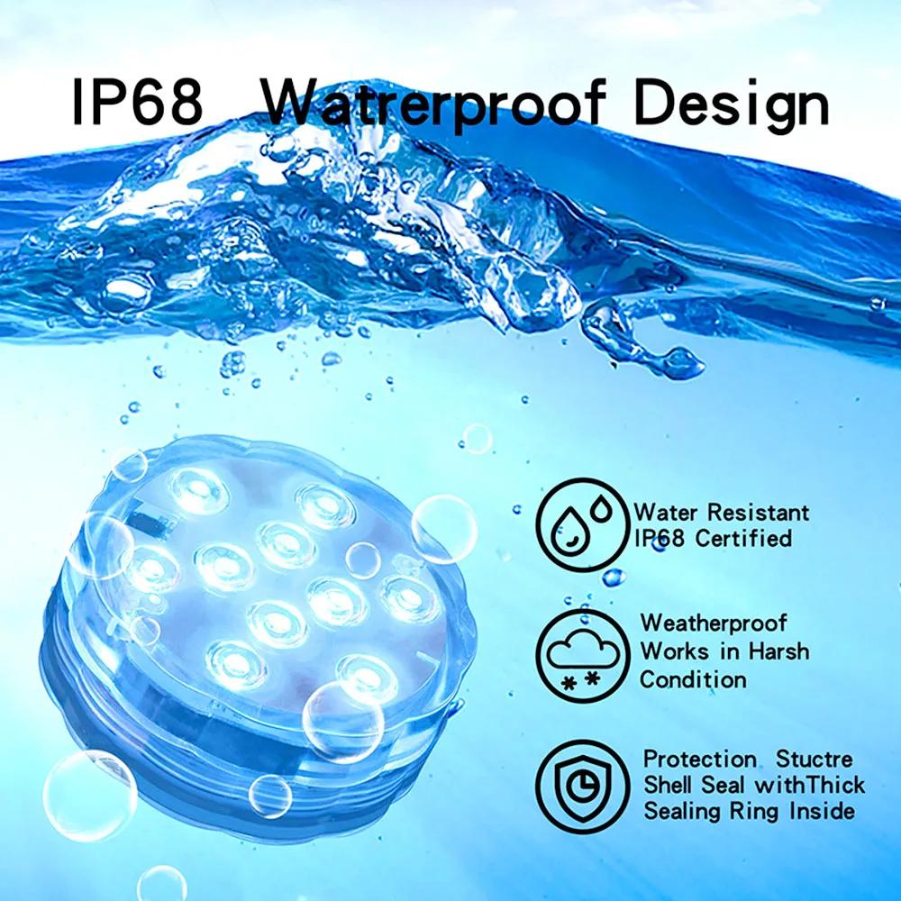 4 LEDs Submersible Light with Remote Control Battery Powered Underwater Night Lamp for Pool Vase Bowl Wedding Party Decoration