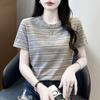 Women's Plus Size Striped Summer T-shirt - Stylish, Age-Reducing, Casual, Loose Fit, Short Sleeve Top