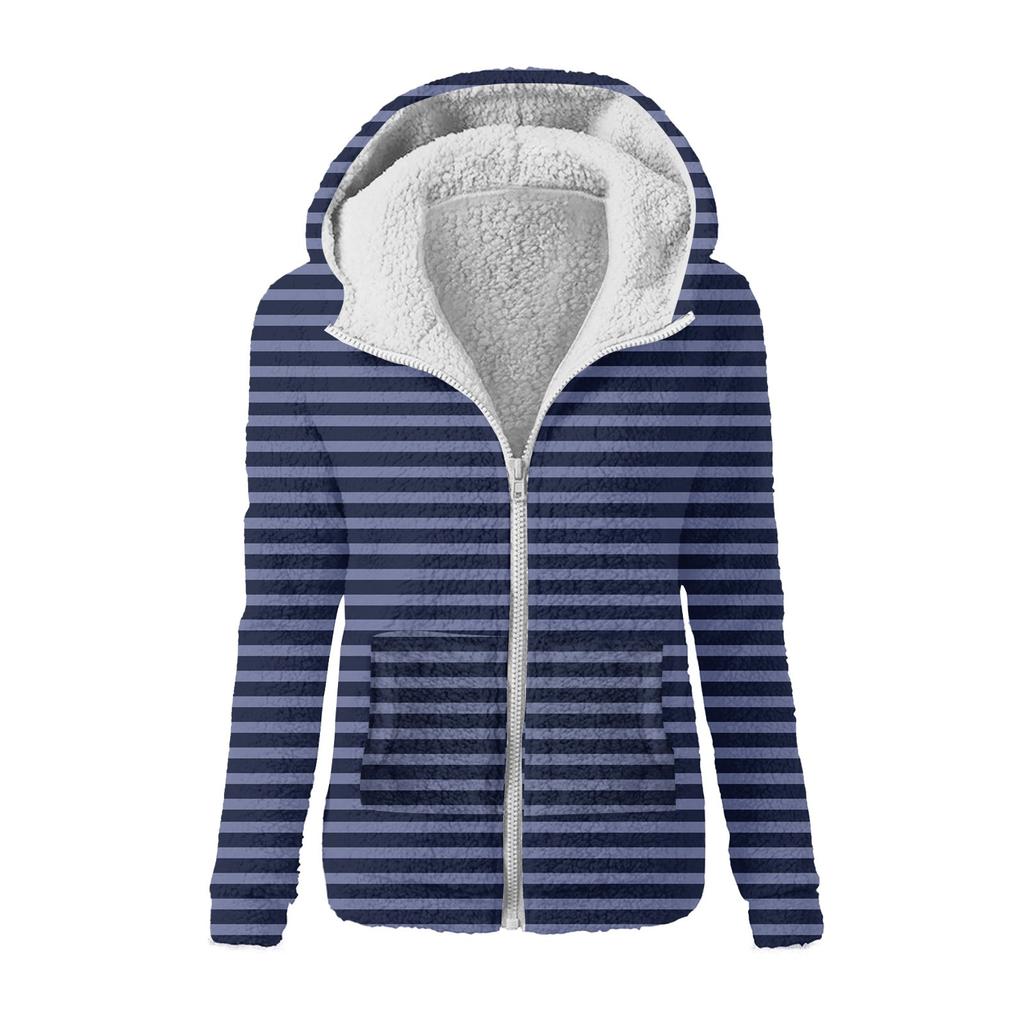 Dámská módní mikina s volným plyšovým zipem s kapucí a potiskem