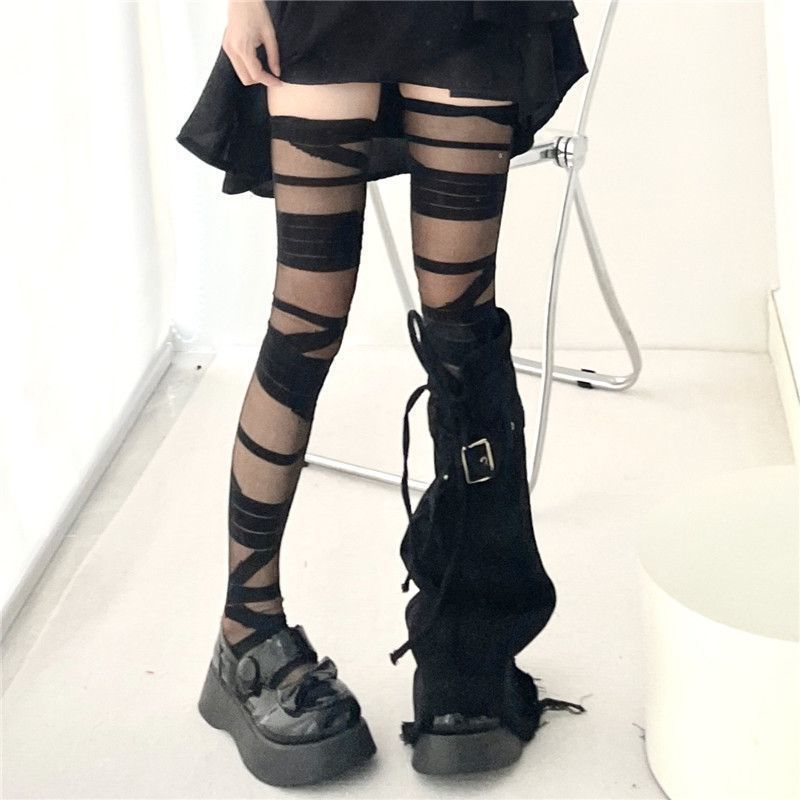Gothic Lolita Stockings for Women Ultra-thin Transparent Silk Socks Thigh High Long Sock Y2k Girls Knee High Socks Stockings
