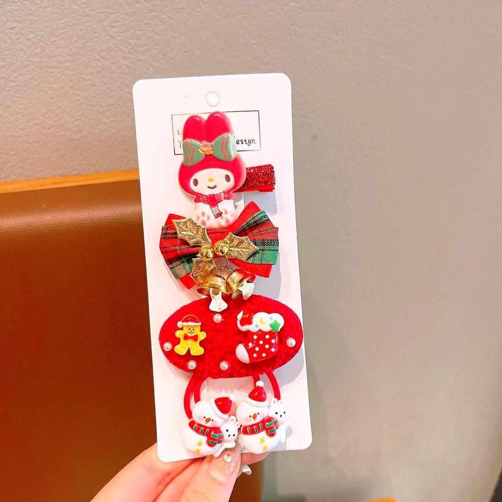 Festive Kuromi Hair Accessories Set: Red Christmas Hair Clips & Ties for Women & Children