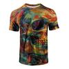 Fashion Men's Crew Neck Short Sleeve 3D Skull Color Printed Skull Short Sleeve Crew Neck T-Shirt