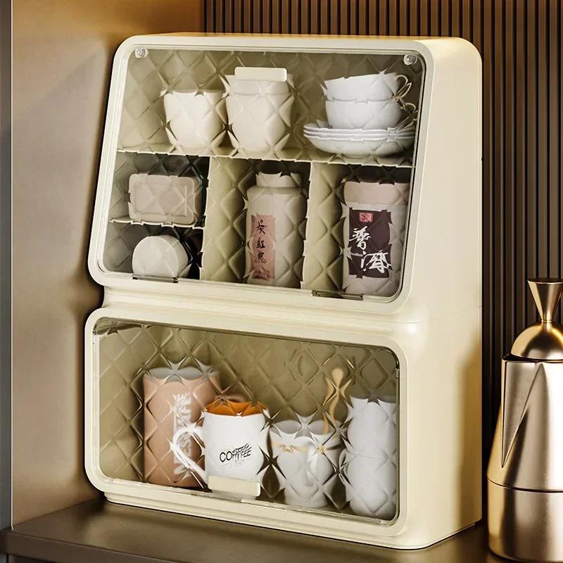 Desktop Tea Cup Storage Rack Dustproof Cup Storage Cabinet Household Kitchen Coffee Cup Mug Storage Box Office Bar Counter Shelf