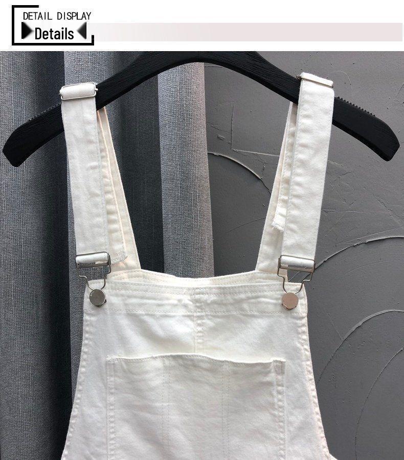 European Style Anti-Aging Denim Overalls - Women's Loose Summer Shorts with Rolled Hem and Wide Leg Design
