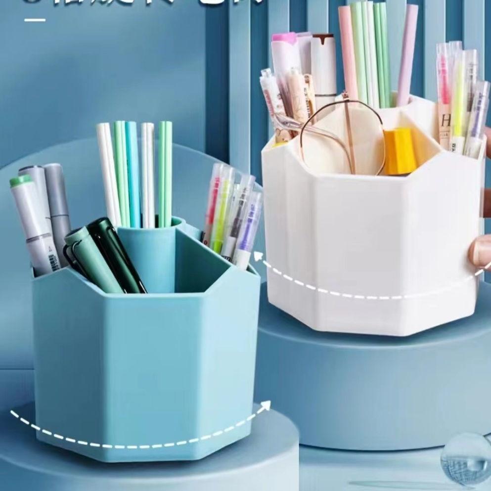 360-Degree Rotating Pen Holder Desktop Storage Box Office Multi-Functional Creative Large Capacity Cute Girl Heart Ins