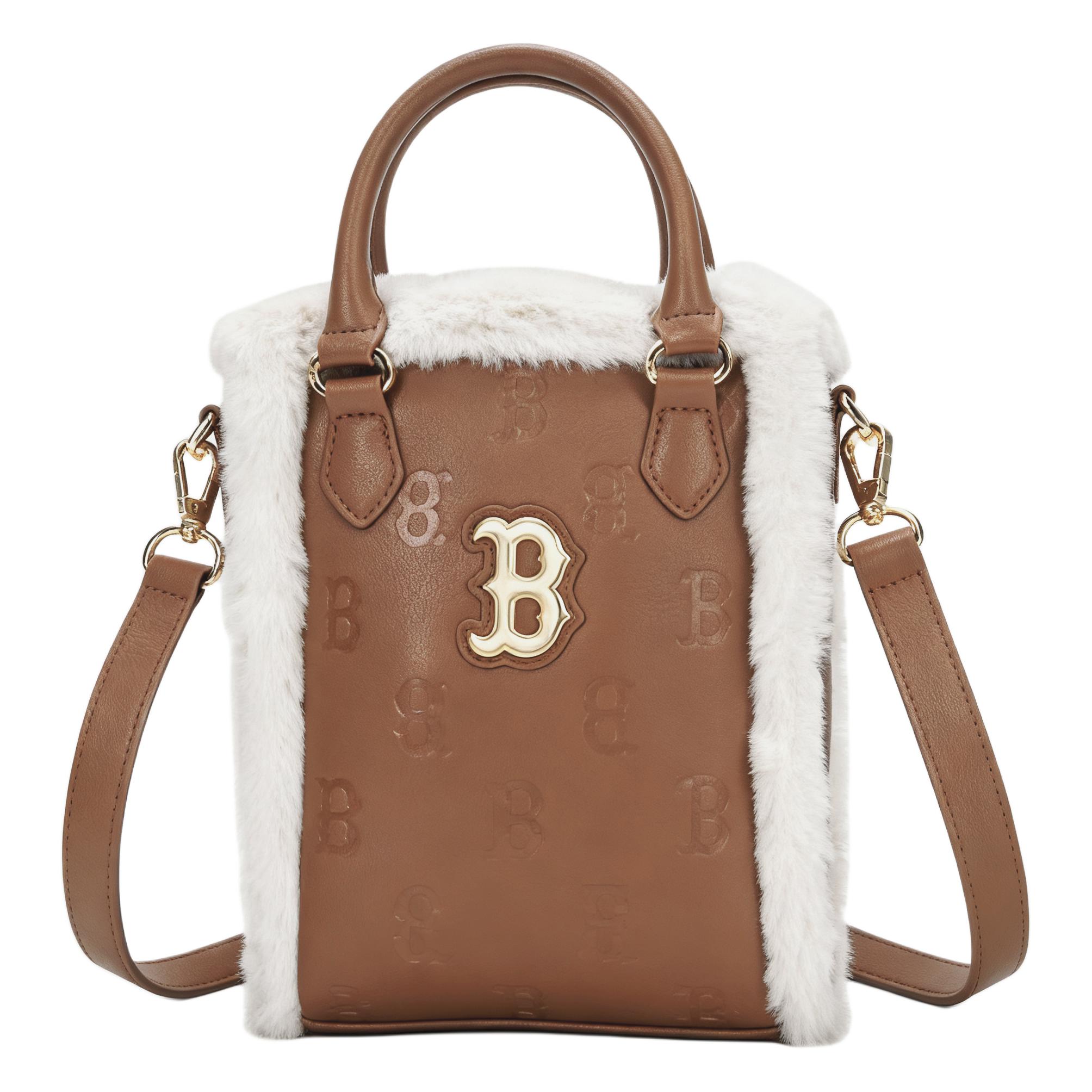 MLB Monogram Vintage High-Quality Versatile Plush Shoulder Bag Unisex Shoulder Bag Brown 7ACRM0946-43CAS Beige,Mini