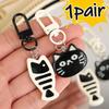 1pair Cute Little Cat Keychain Creative Fish Kitten Resin Cartoon Pendent Fashion Bag Accessories for Couple Gift Car Key Chains