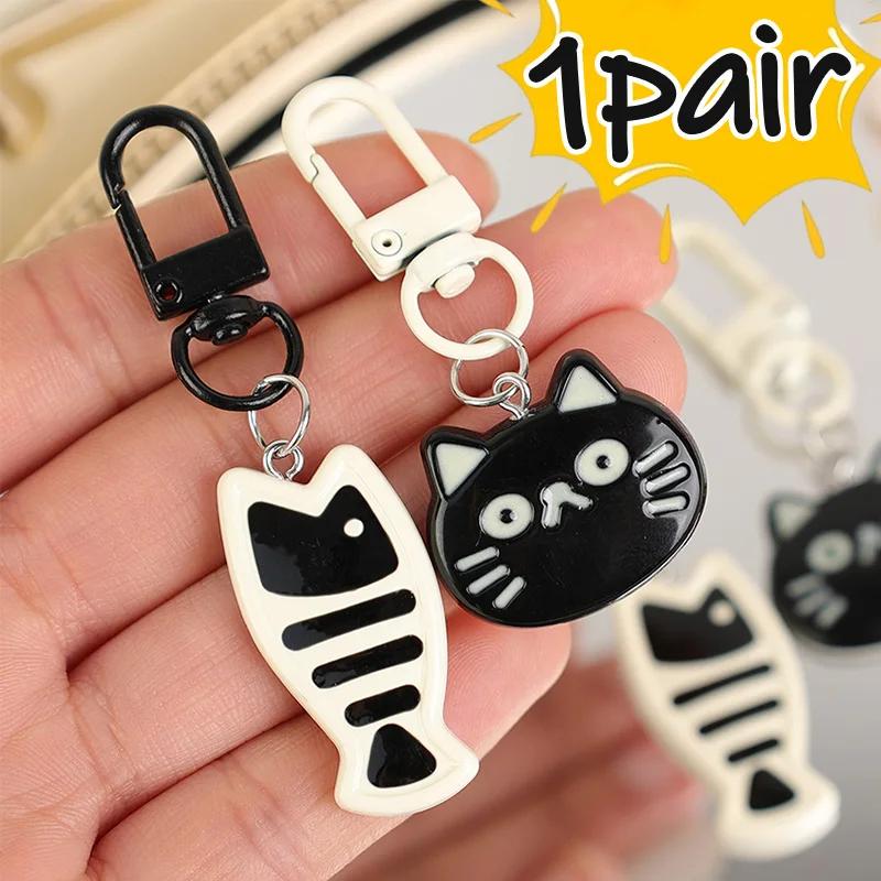 1pair Cute Little Cat Keychain Creative Fish Kitten Resin Cartoon Pendent Fashion Bag Accessories for Couple Gift Car Key Chains