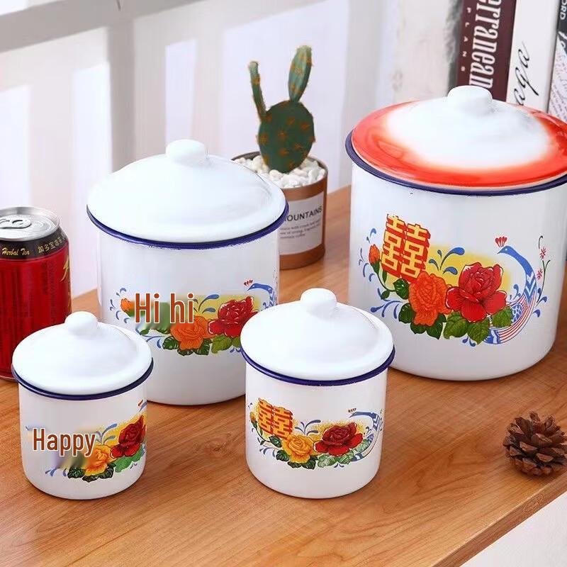Shangqi Floral Enamel Tea Mug with Red Lid