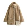 Women's European & American Style Scarf Spliced Casual Woolen Coat - Fashionable, Versatile, and Loose Fit