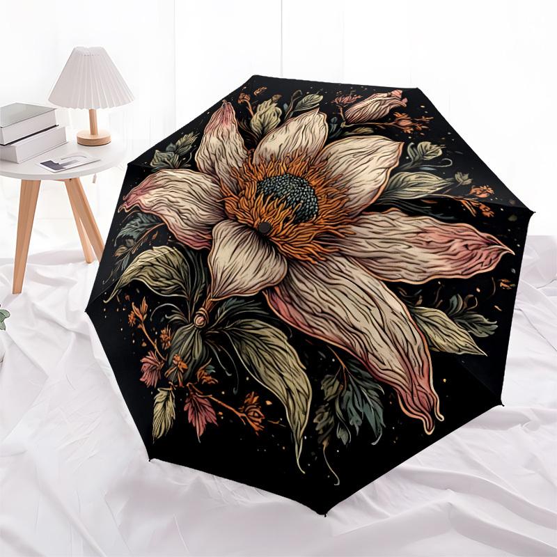 1pc Automatic Open/Close Umbrella with Floral Mandala - Beige/ Brown/Black/ Green/, Compact Folding Design, Sturdy 8-Rib Canop