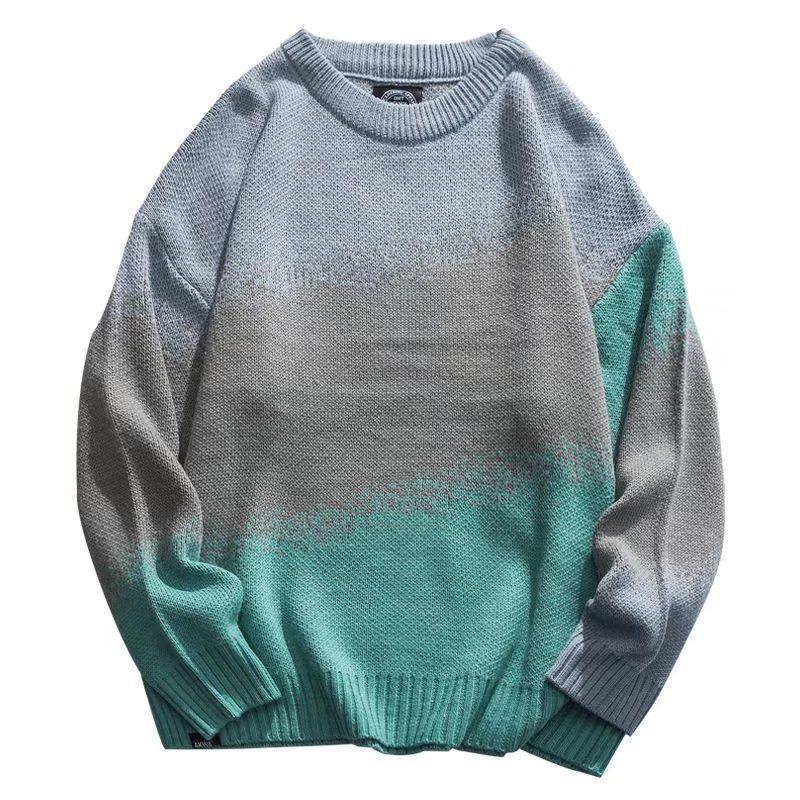 

Tide Unisex Korean Style Plus Size Retro Color Block Wool Sweater - Autumn/Winter XXL зелений