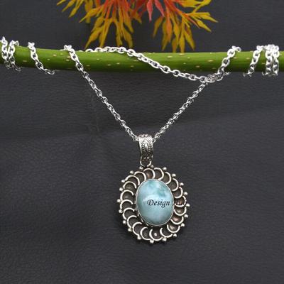 Natural Larimar Necklace 925 Sterling Silver Necklace With Sky Blue Larimar Gemstone Handmade Necklace Wedding Christmas Jewelry Necklace