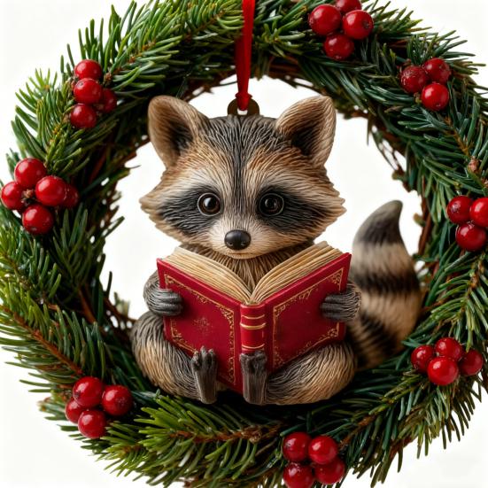 Cute Forest Fox/Raccoon Reading Ornament 2D Flat Acrylic Christmas Ornaments Woodland
