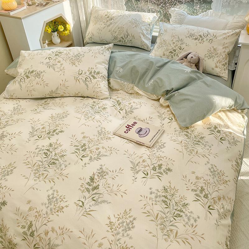 Pure Cotton Printed Four-piece Set, Pure Cotton Bed Sheet, Quilt Cover, Small Fresh Three-piece Set, Bed Home Thickened Quilt Cover