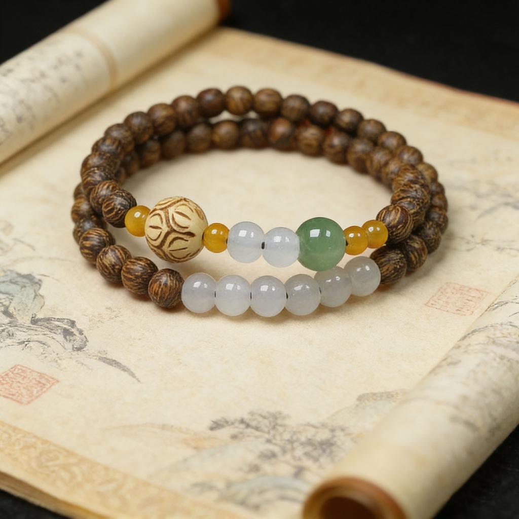 Natural Wood Double Strand Beaded Bracelet, Handmade Ethnic Jewelry for Men Women