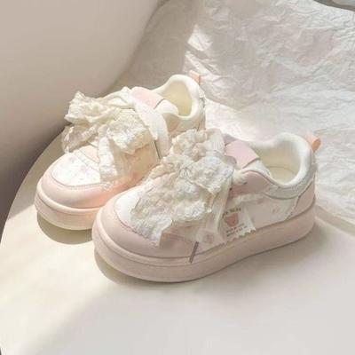 Nische süße lässige Schleife Plateau Brotschuhe Damen neue kleine weiße Schuhe Damen vielseitiger Rock