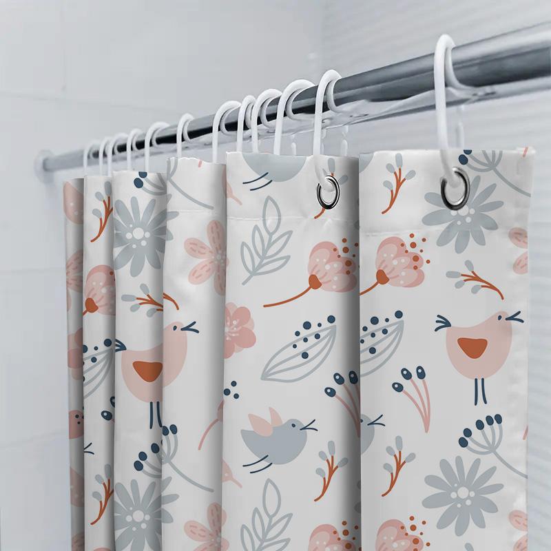 Beautiful Pink Floral Birds Shower Curtain Perfect For Bathroom Decor!