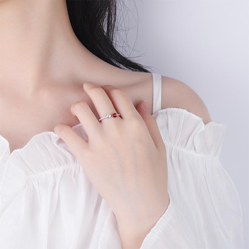 Classic Rainbow Double Love Red Envelope Topaz Emerald Ring For Women Heart Shape Original Sterling Silver Anniversary Jewelry