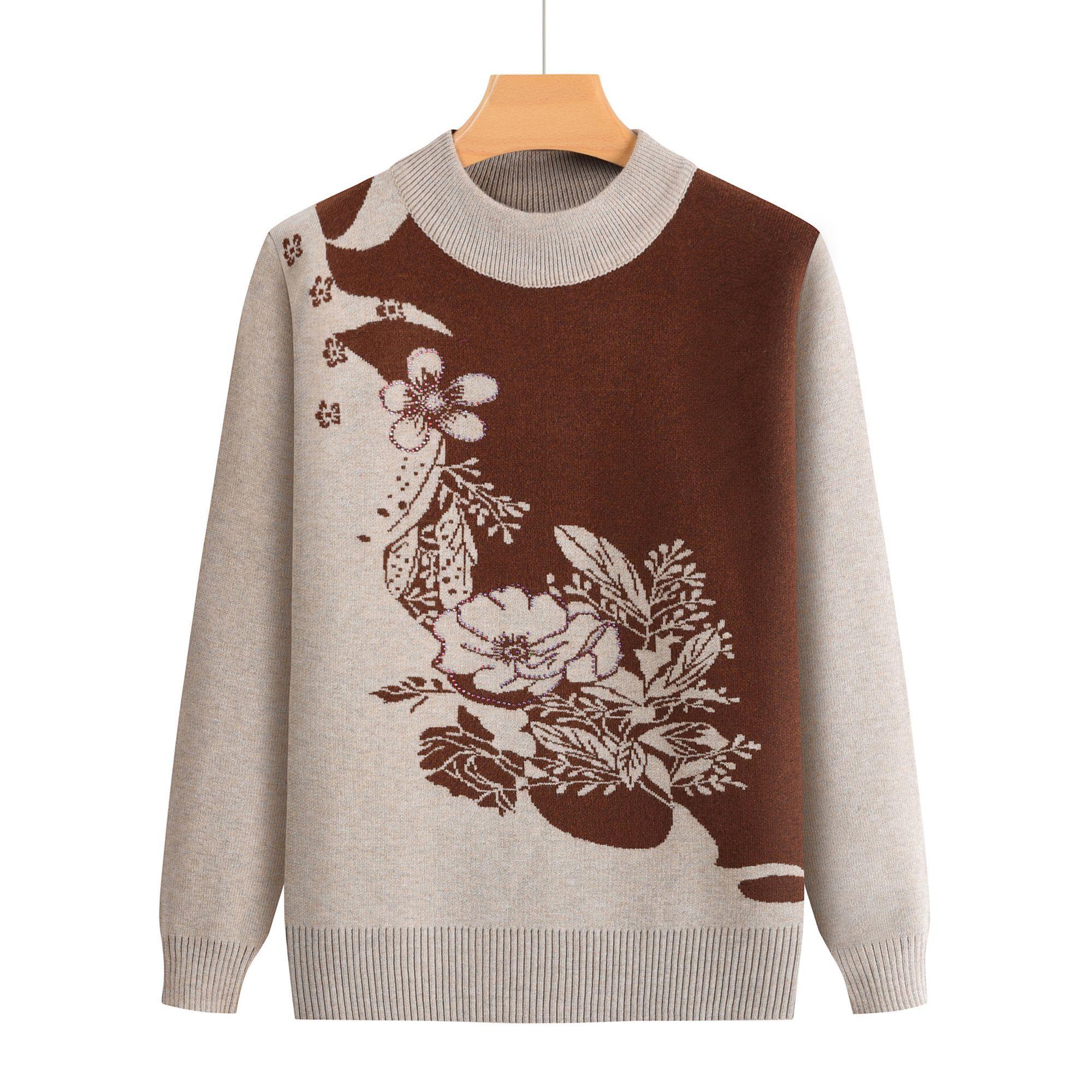 

Женский трикотажный свитер большого размера с принтом, пуловер с круглым вырезом, осенне-зимний свитер свободного кроя с длинными рукавами L верблюд