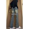 New lazy quality semi-elastic velvet retro blue straight jeans fashion micro-elastic casual mid-waist